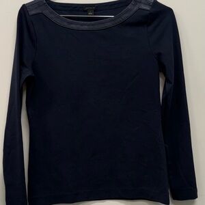 Ann Taylor Midnight Blue Long Sleeve Top leather collar attire business look